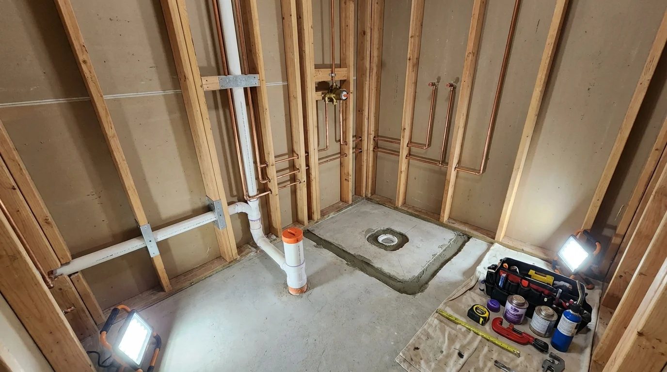 Bathroom rough-in plumbing during remodel by Johns Plumbing LLC in Lake Wales