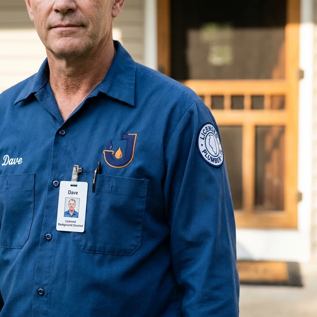 Licensed plumber showing ID badge in Lake Wales, FL