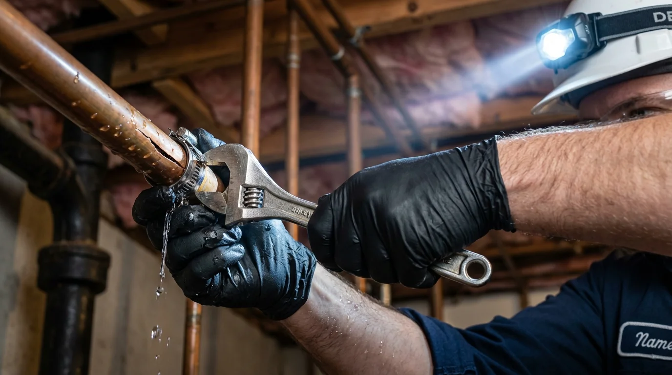 Emergency pipe clamp repair being performed by a Johns Plumbing LLC plumber in Lake Wales