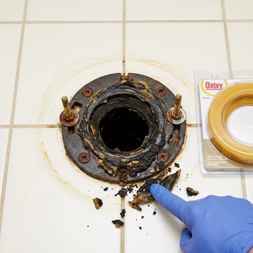 Failed wax ring showing water seepage at the base of a toilet in a Lake Wales, FL home